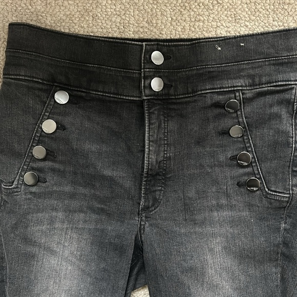Super high waisted Express double button slim jeans in faded black size 10 LONG - Picture 2 of 4